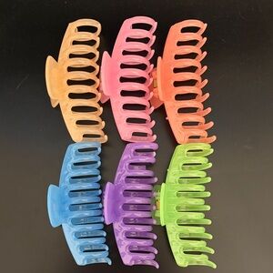 Set of 6 Colorful Jumbo Hair Clear Claw Clips